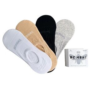 Women’s Bombas No-Show Socks 4-Pack — White, Tan, Black, Gray size medium